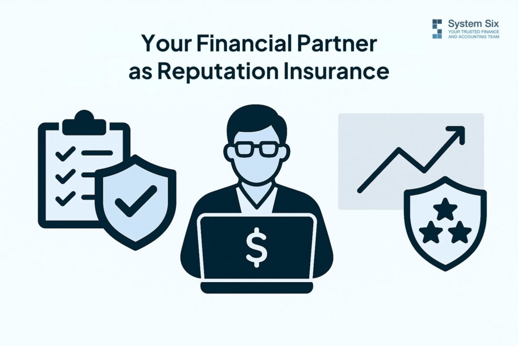 Illustration emphasizing the importance of choosing the right financial services partner, featuring icons for taxes, accounting, security, and professional trust.