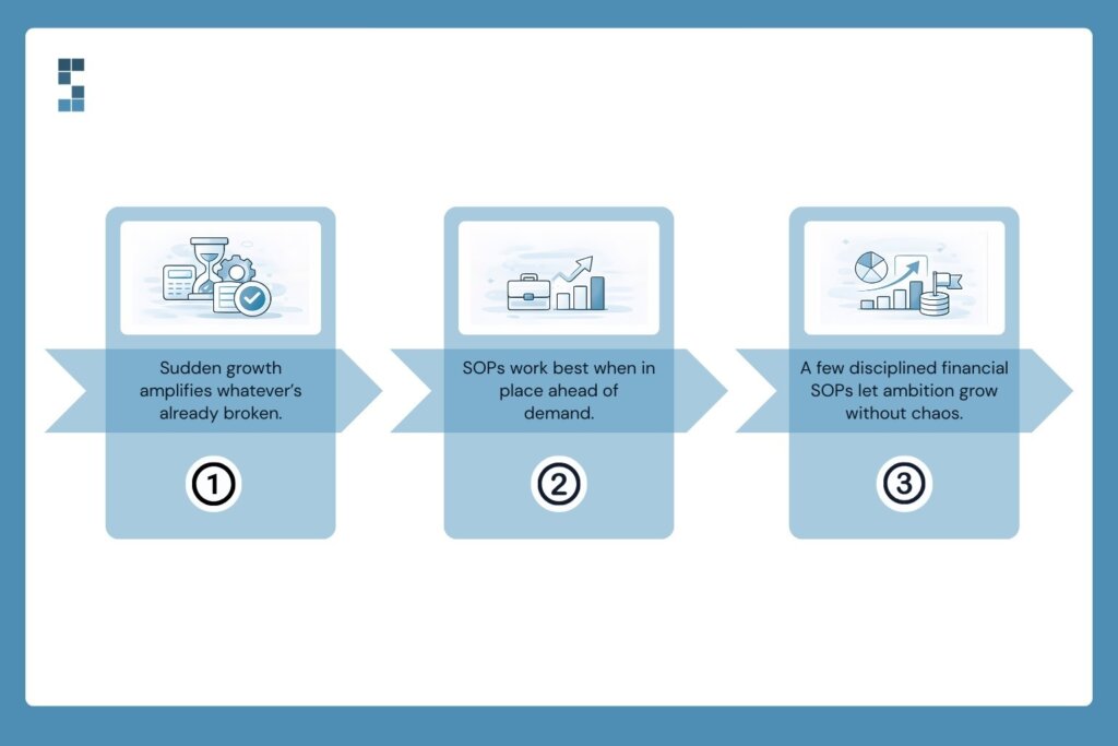 Illustration showing sudden business growth amplifying broken financial systems and workflows.