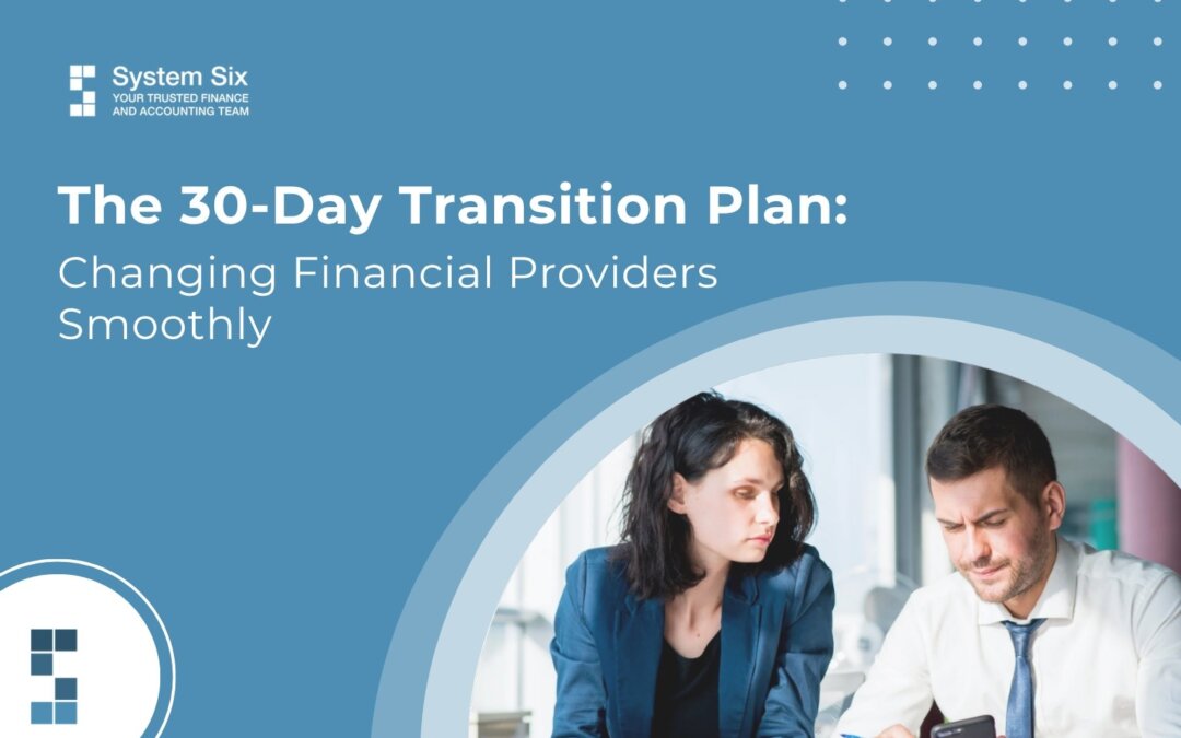 Business owners reviewing financial documents during a structured 30-day bookkeeping provider transition to ensure a smooth handoff with no disruption to payroll or reporting.