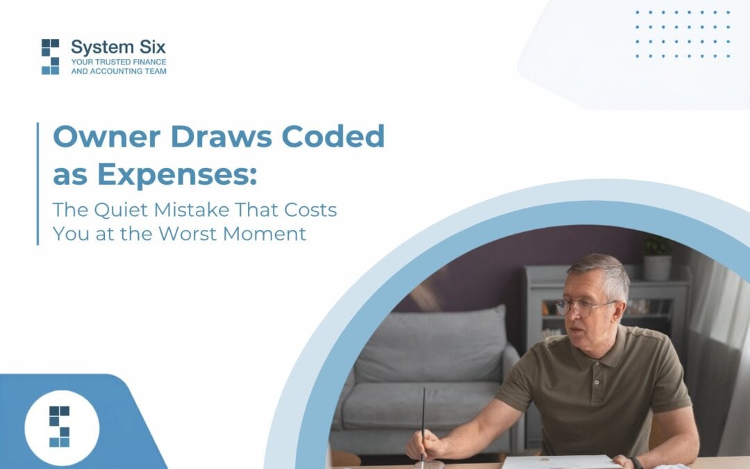 Owner Draws Coded as Expenses blog cover showing a business owner seated at a table painting with watercolors